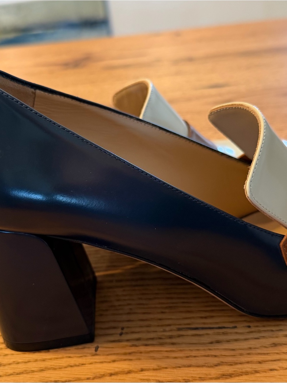 M.Gemi Women's Tri-Tone Leather Heeled Loafers - Ivory, Tan & Navy - Picture 2 of 8
